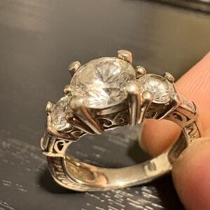 Silver Three-Stone Cubic Zirconia Engagement Ring - 925 Silver